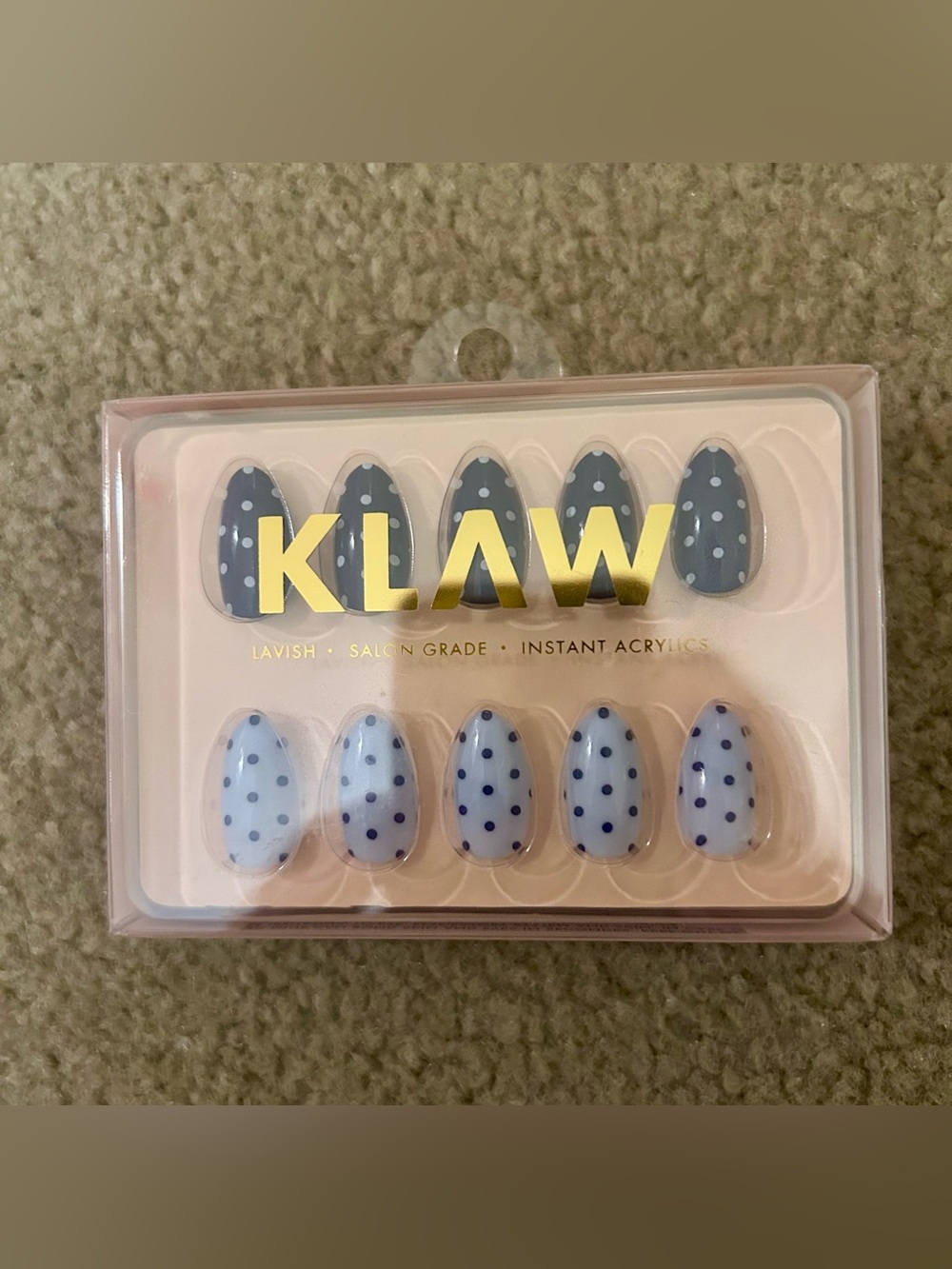 KLAW Lavish Salon Grade Instant Acrylic Blue Polka Dot Nails *Sailor*